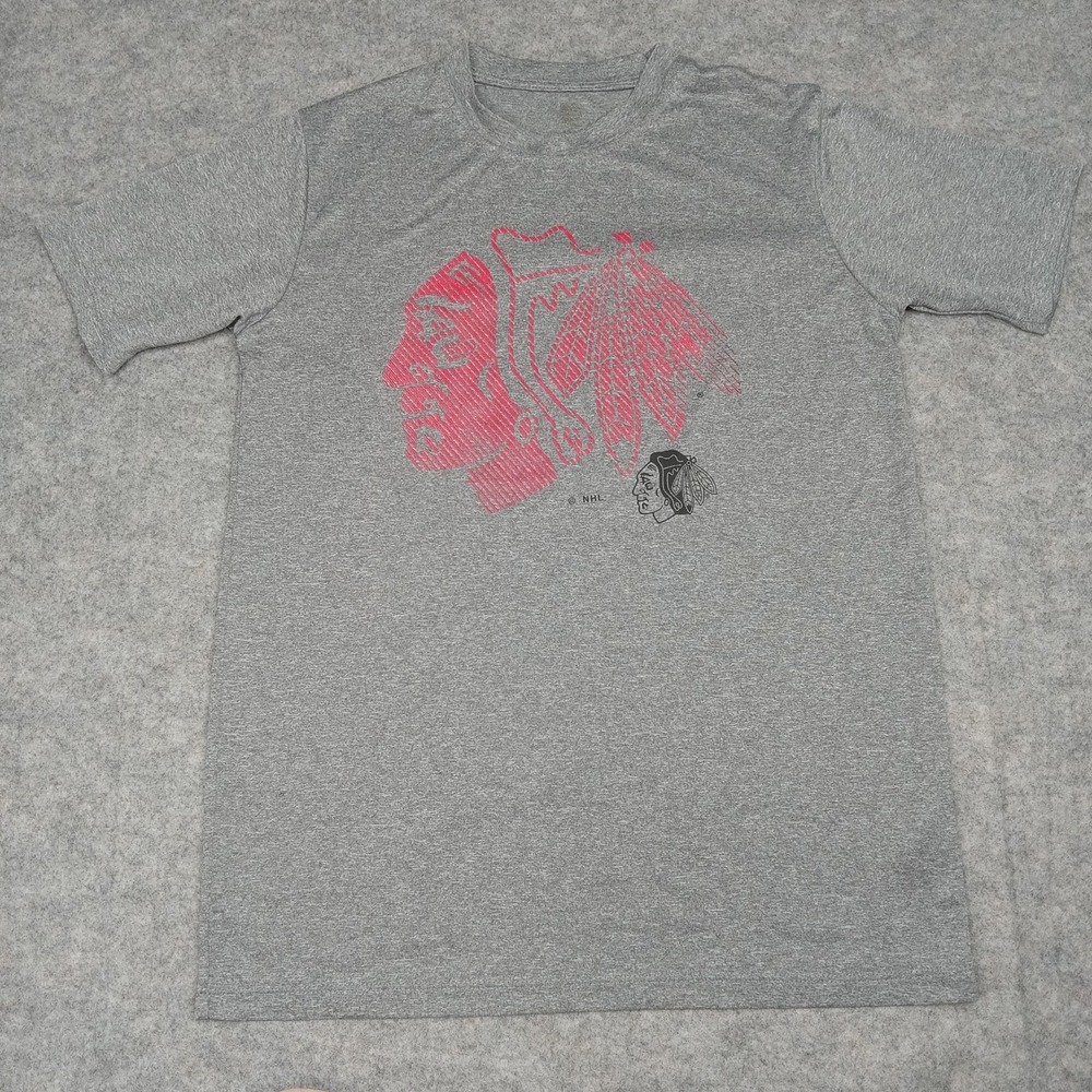 Chicago Blackhawks Shirt Mens Medium Gray NHL Hockey Graphic Tee Short Sleeve